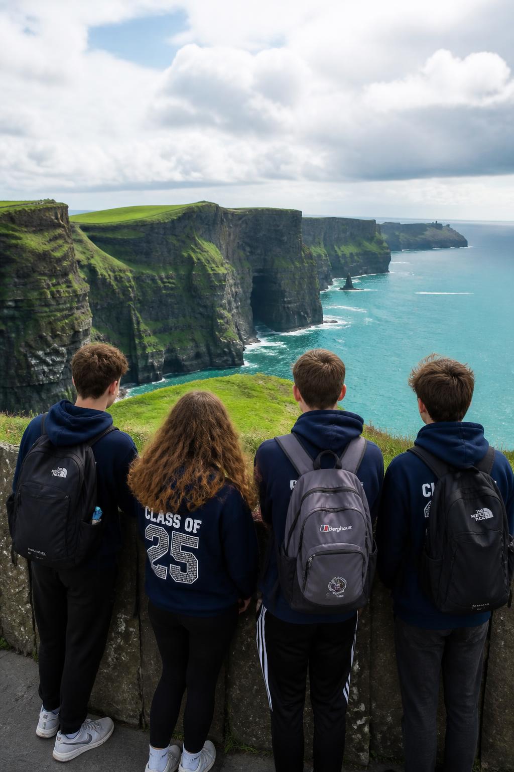 Students looking out over the Cliffs of Moher in County Clare