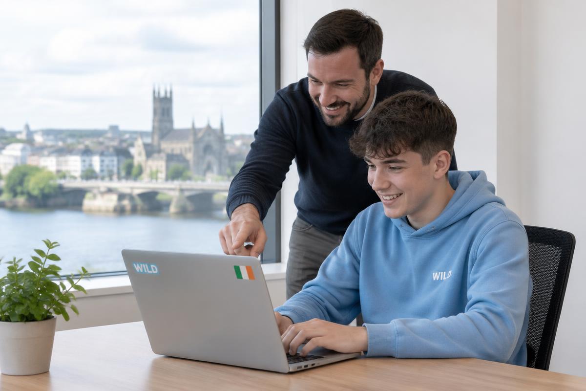 A student wearing WILD branded apparel shadowing a mentor during professional shadowing